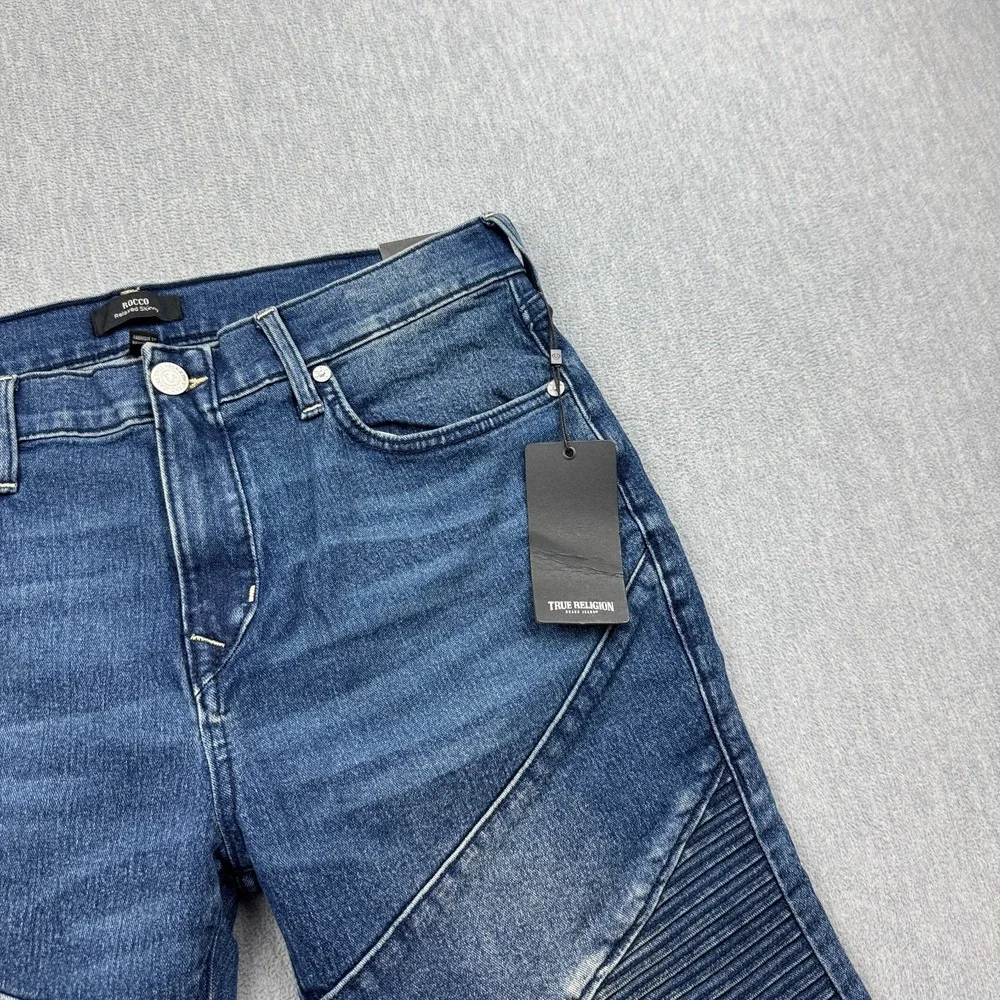 True Religion Jeans Mens 34x31 Rocco Moto Skinny Denim Pants Relaxed Casual NWT